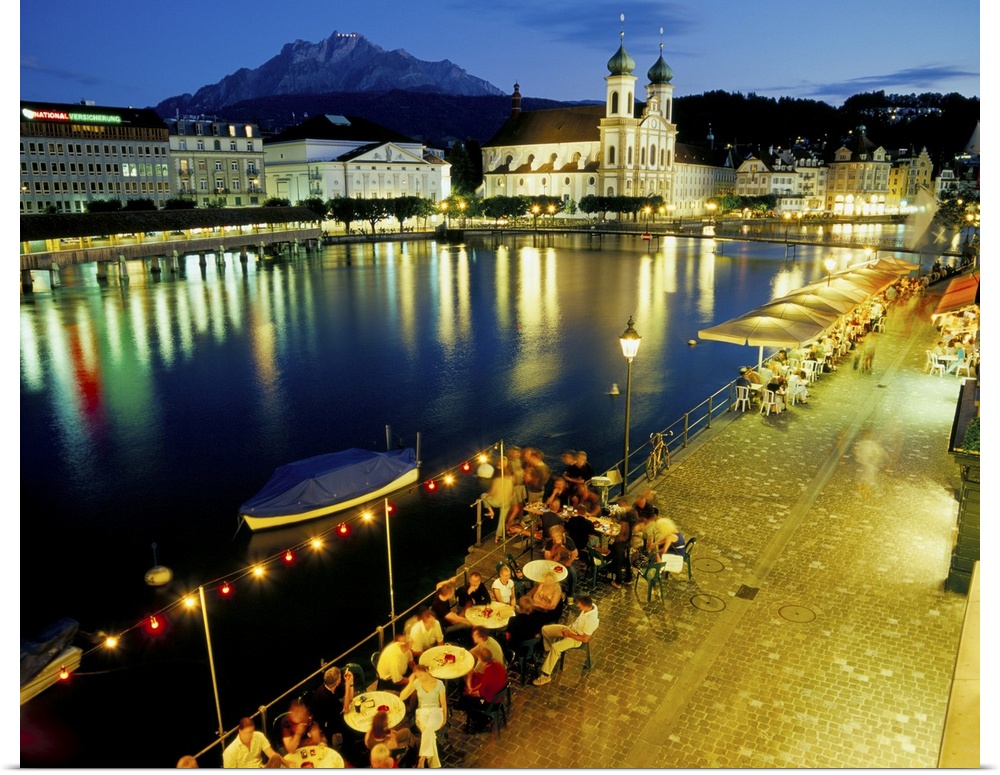 Waterfront pavement cafes, Lucerne, Switzerland