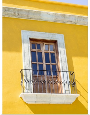 White window of yellow house, Oaxaca, Mexico