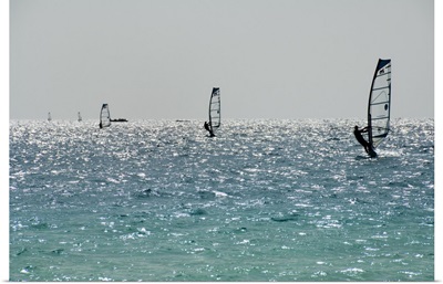 Wind surfing at Santa Maria on the island of Sal, Cape Verde Islands, Africa