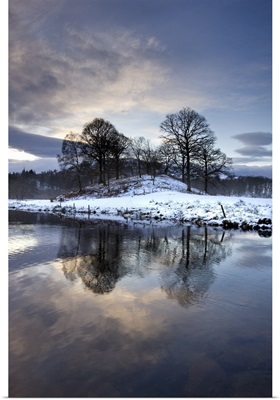 Winter view of River Brathay at dawn, Ambleside, Cumbria, England