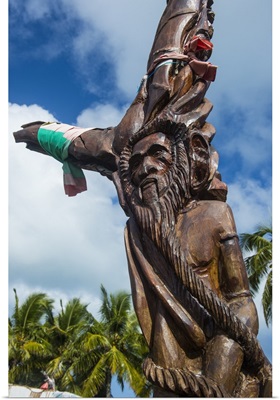 Wooden carvings on the Monument des Dix-Neuf, Ouvea, Loyalty Islands, New Caledonia