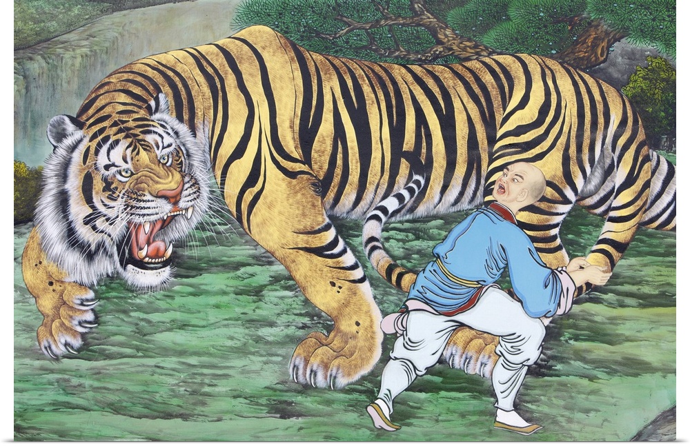 Zen koan painting depicting monk and tiger, Seoul, South Korea, Asia.