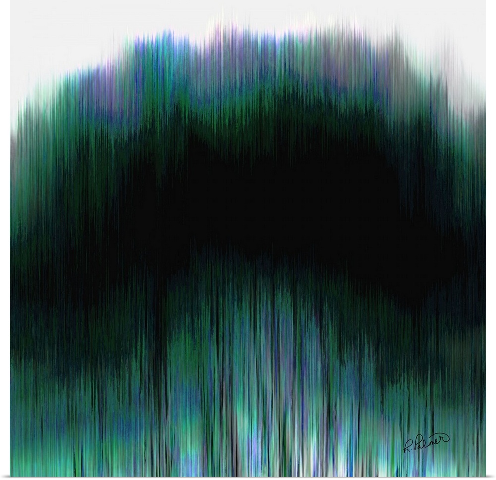 A modern abstract landscape of trees in teal.