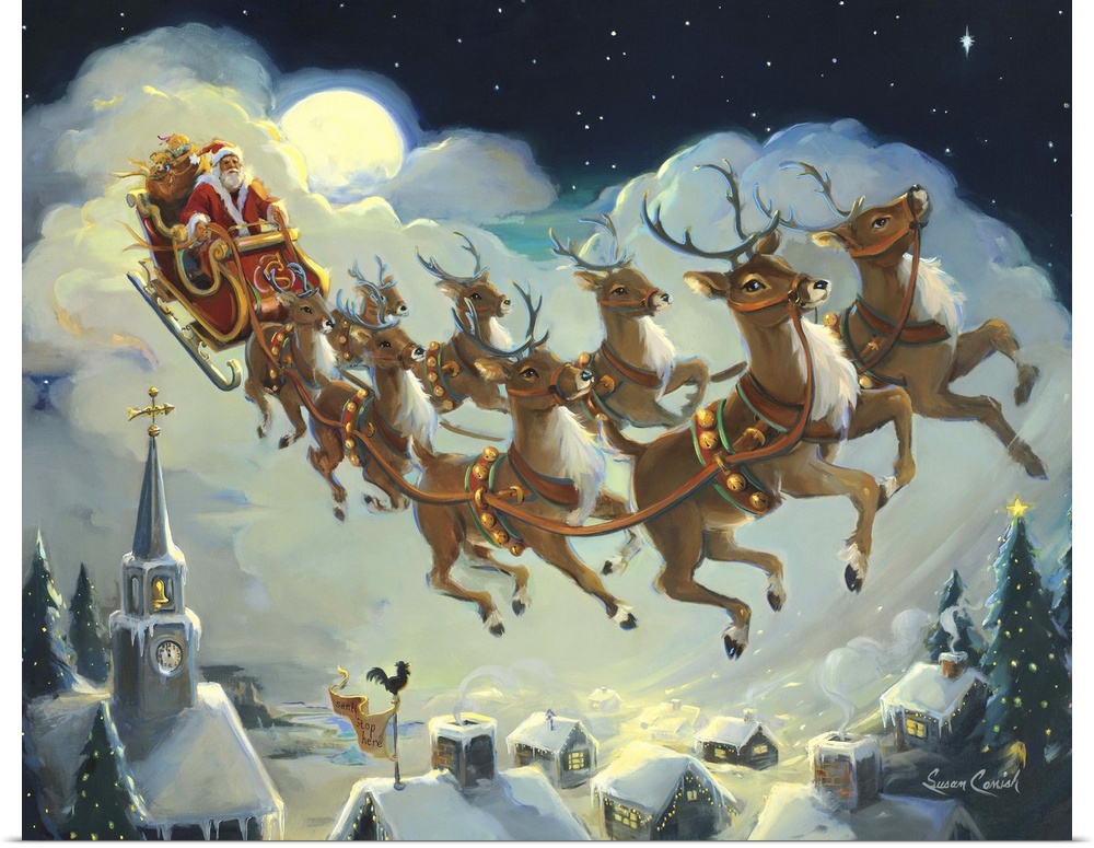 Poster Print Wall Art entitled Santa and Reindeer | eBay