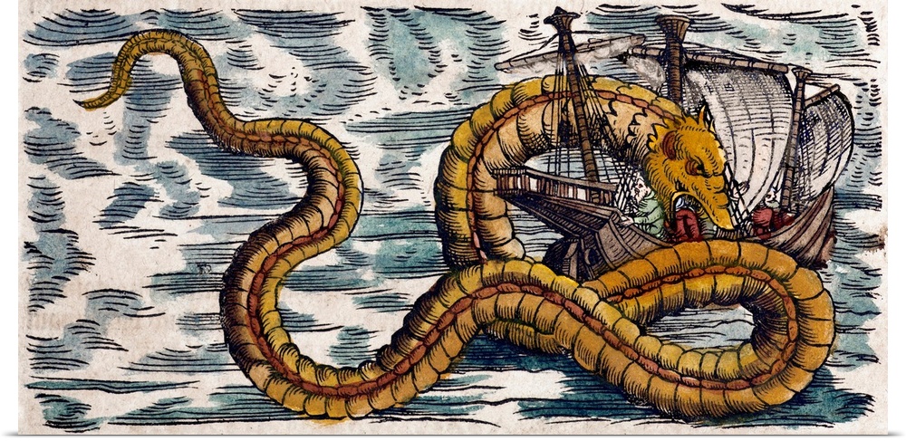 1558 Conrad Gessner Volume 4, Sea Serpents from his \Historia Animalium\. Later hand colouring. Gessner's accounts include...