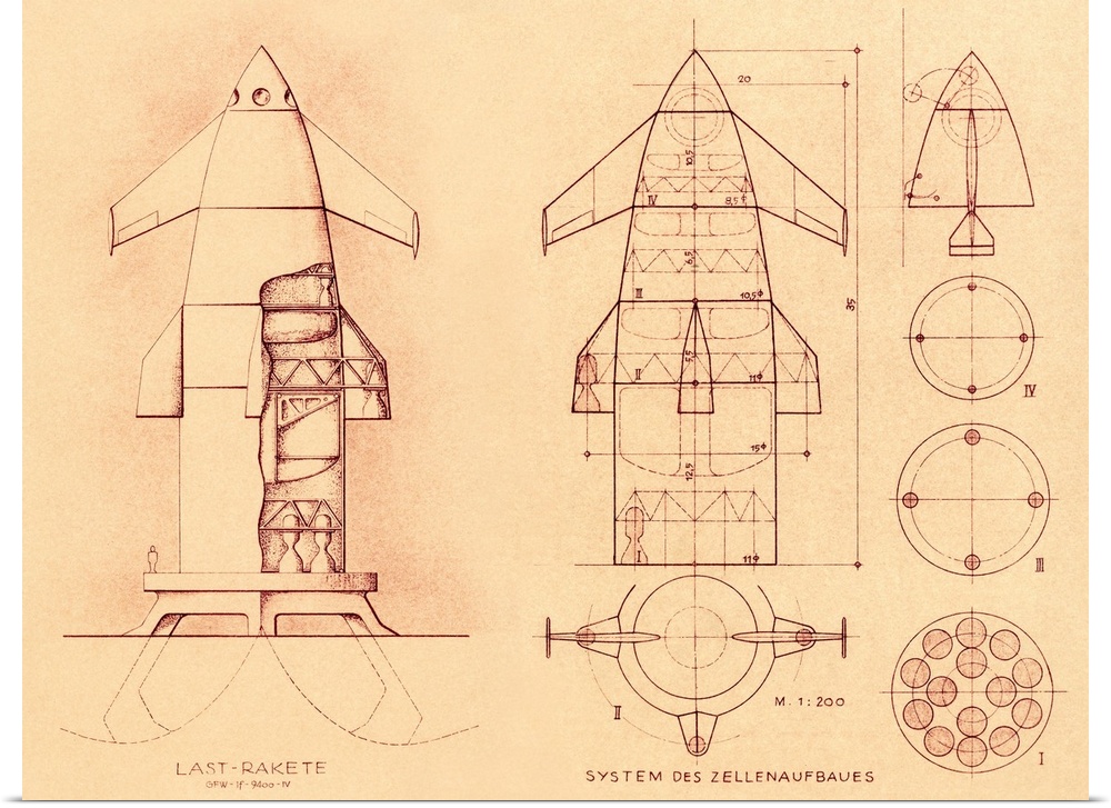 1951 space shuttle design. Plans drawn up in Germany in 1951 for a reusable spacecraft. The idea of a vehicle that could b...