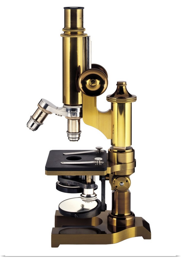 Antique microscope. This is an optical microscope. The first true microscopes were developed in around 1595, with a furthe...