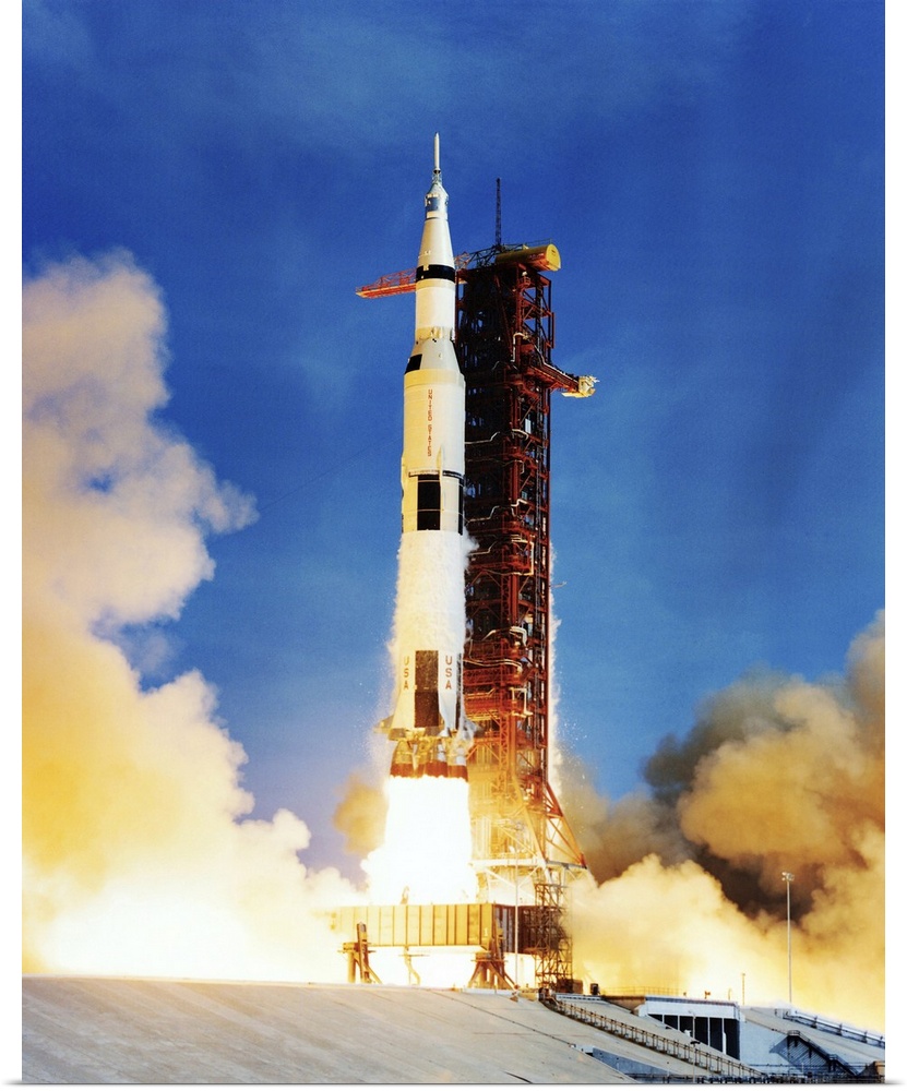 Apollo 11 spacecraft launching on top of a Saturn V rocket from Kennedy Space Center, Florida, USA, on 16th July 1969. Thi...
