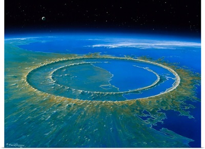 Artwork showing Chicxulub impact crater, Yucatan