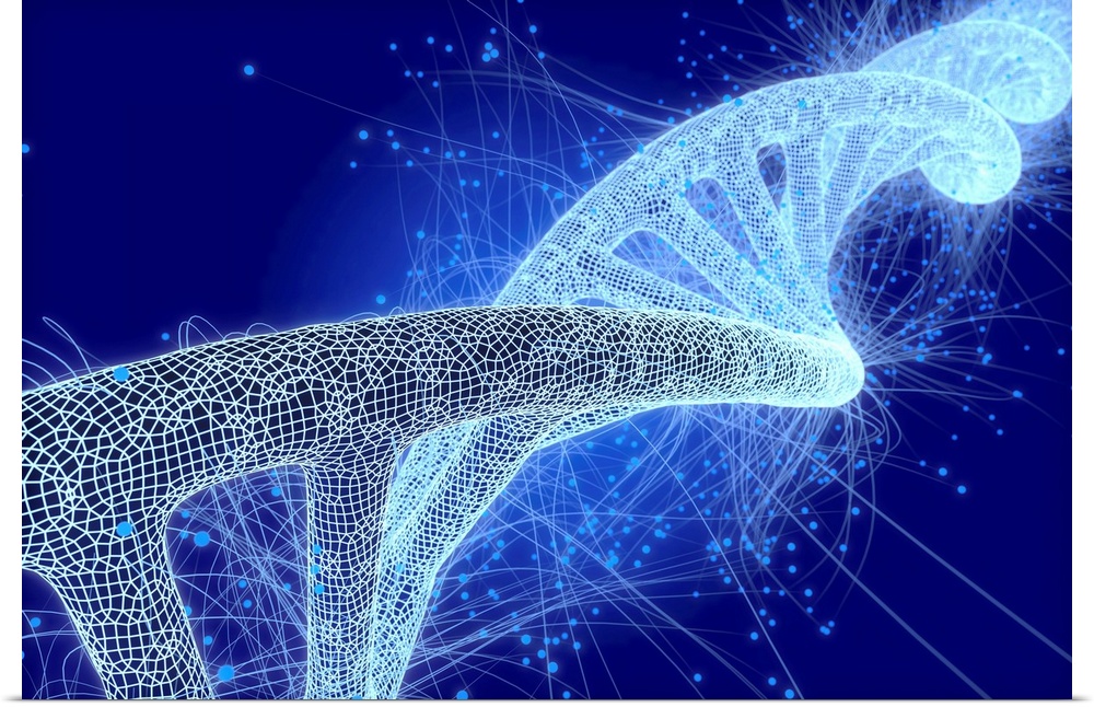Biotechnology, conceptual illustration. DNA (deoxyribonucleic acid) molecule.