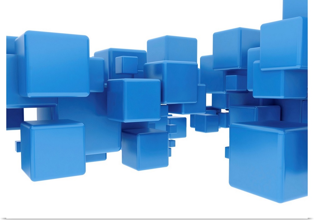 Blue cubes against white background, illustration.