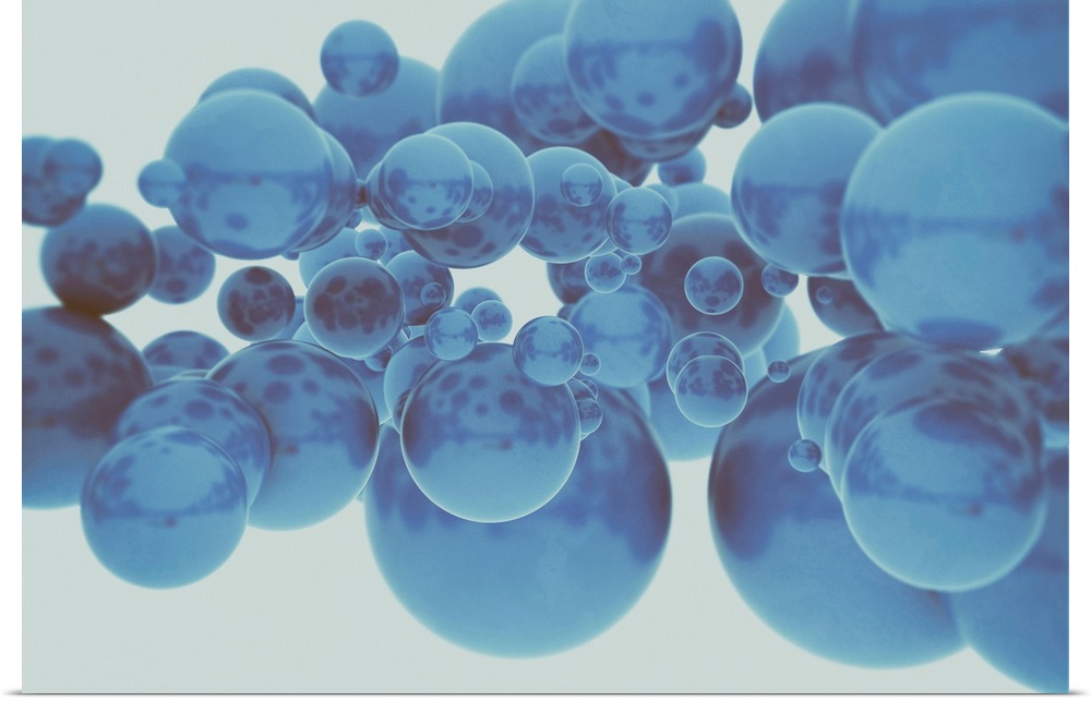 Blue spheres against white background, illustration.