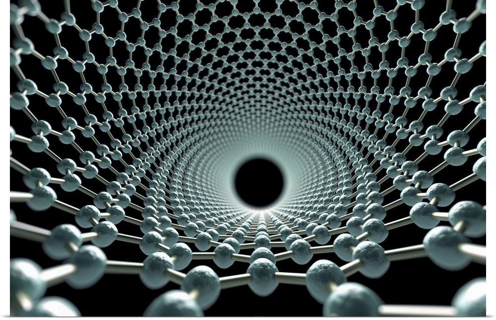 Close-up view of the structure of a carbon nanotube.