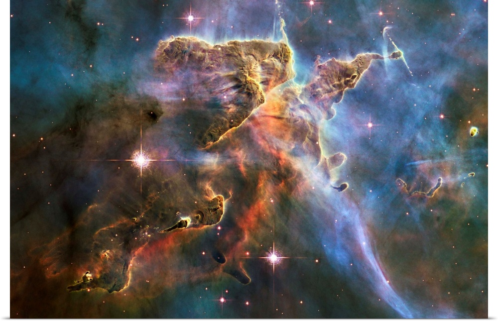 Carina Nebula features, HST image. These pillars of gas and dust within the Carina Nebula are Herbig-Haro Objects (HH 901 ...