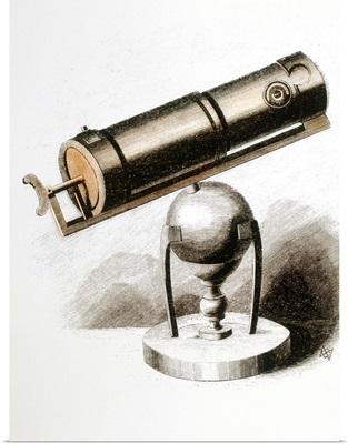 Colored engraving of Newton's reflecting telescope