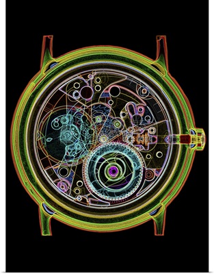 Coloured X-ray of a 17-jewel wrist-watch