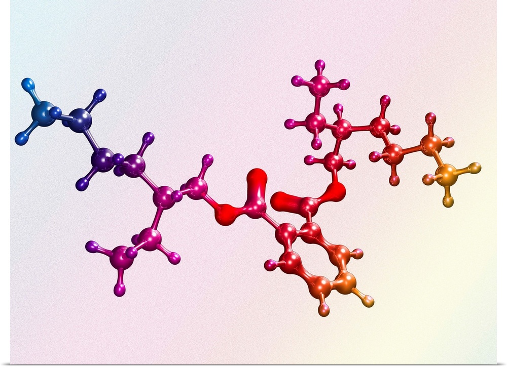 Di(2-ethylhexyl) phthalate. Computer artwork of a molecule of di(2-ethylhexyl) phthalate (DEHP). It has the chemical formu...