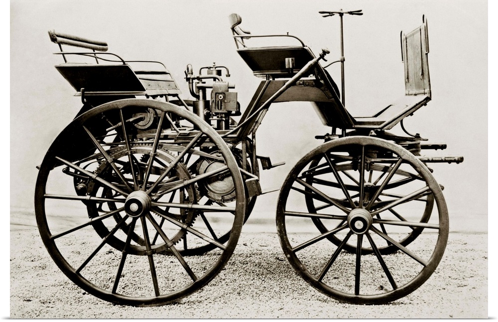 Early car, 1886 Daimler. This photograph is courtesy of the Deutsches Museum, Munich. It was published in 'The March of Co...