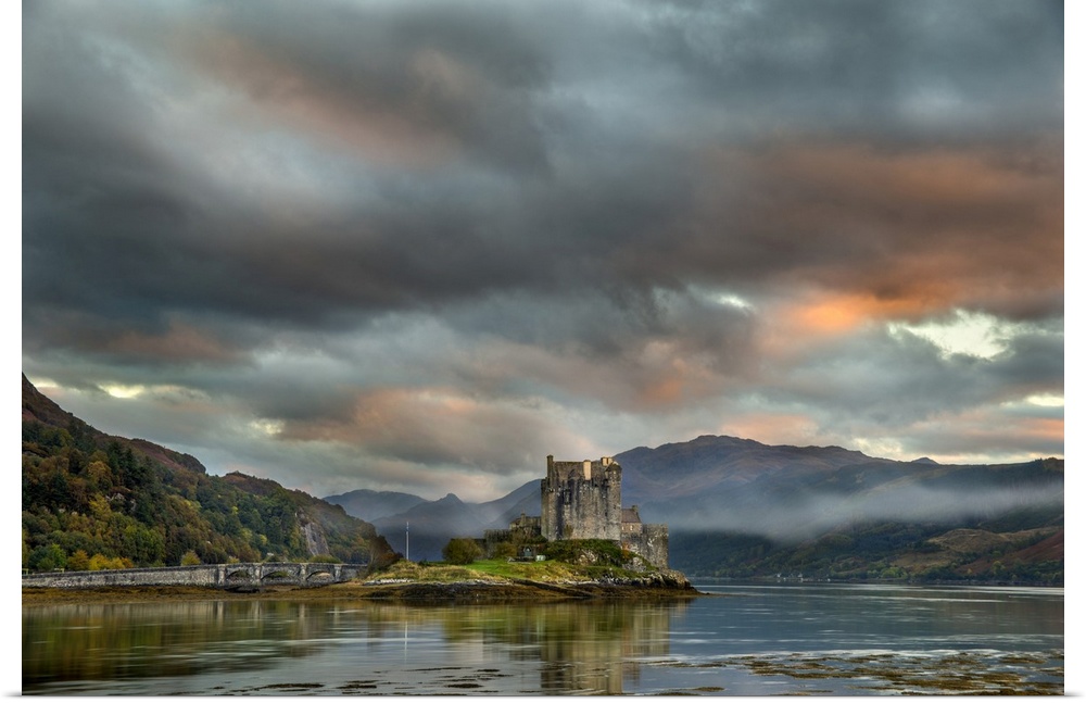 Eilean Donan castle at dusk. This castle was built in the early thirteenth century. Photographed in Scotland, UK.