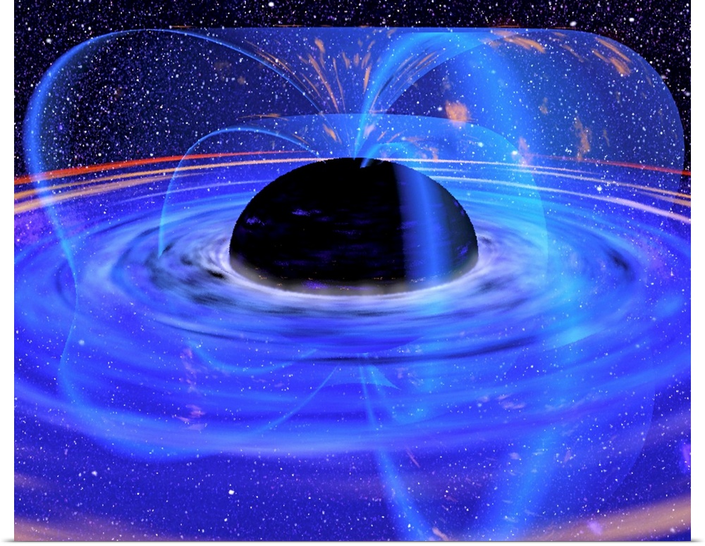 Energy-releasing black hole. Computer artwork of the energy-releasing black hole in galaxy MCG -6- 30-15. The energy aroun...