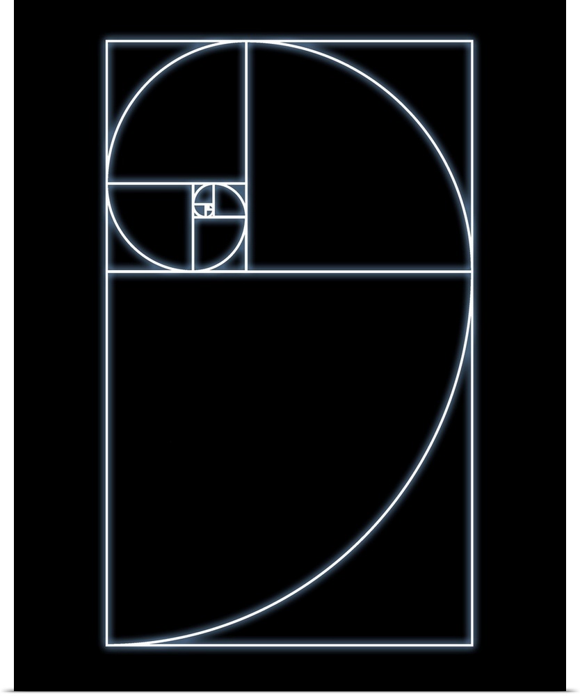 Fibonacci spiral. Computer artwork of a spiral within squares whose sides decrease in length by a factor of 0.168. This nu...
