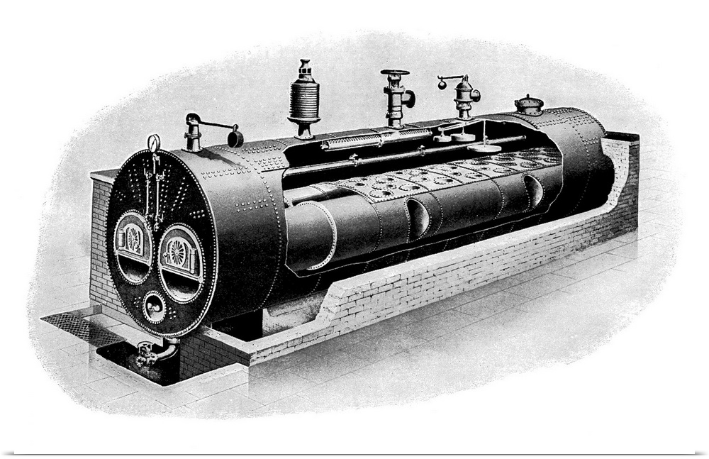 Galloway steam boiler. Cutaway artwork of the Galloway steam boiler, showing the internal system of tubes and pockets. Fue...
