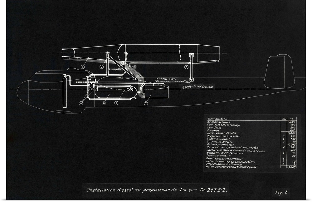 German WWII ramjet bomber blueprint. This design, for a propulsor ramjet engine mounted on top of a Dornier Do 217 E-2 hea...