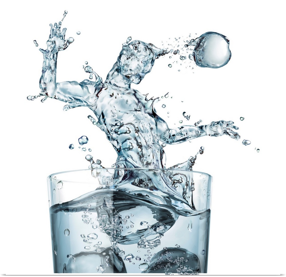 Glass of water and splashes, computer illustration.