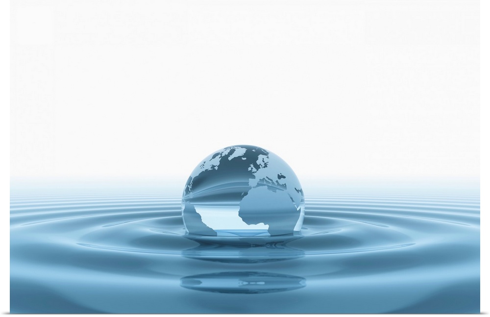 Globe submerged in water, illustration.