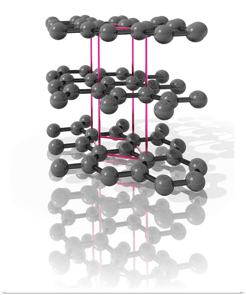 Graphite crystal. Computer model of the molecular structure of a graphite crystal. Graphite is used in pencil leads and as...