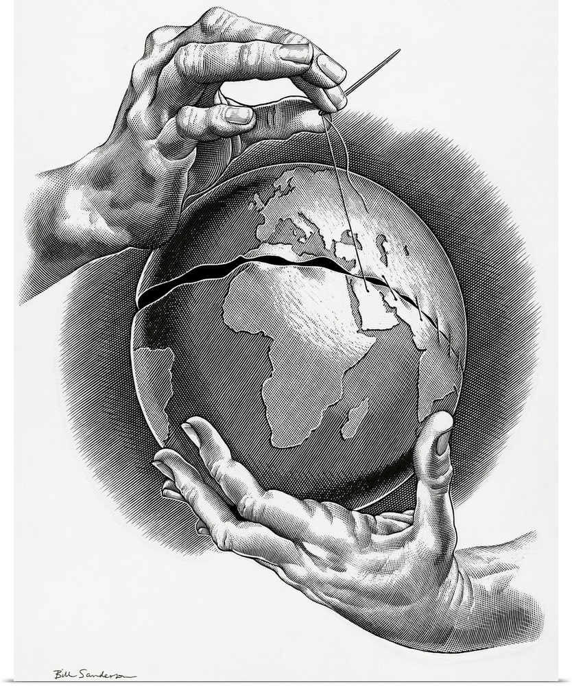 Healing the world, conceptual artwork. This illustration was originally created to represent the Brandt Report. This 1980 ...