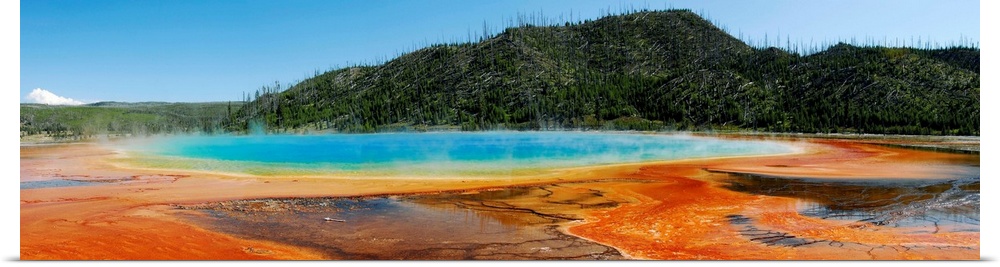 Hot springs at Yellowstone National Park. Panorama of the Grand Prismatic Spring in Midway Geyser Basin, Yellowstone Natio...