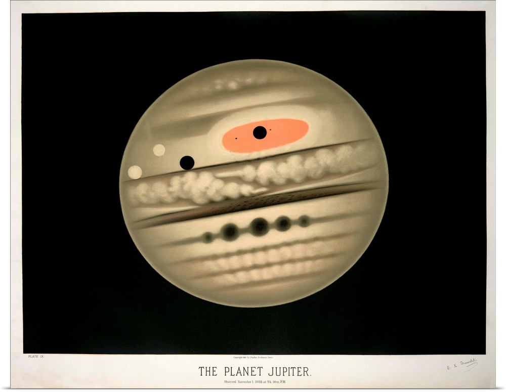 Jupiter, 1880. This artwork is part of a collection by the French artist and amateur astronomer Etienne Leopold Trouvelot ...