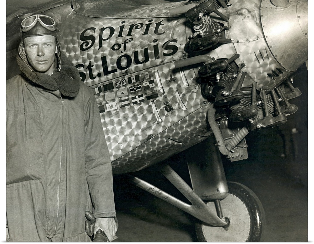 Vintage photo on canvas of Lindbergh in front of the Spirit of St. Louis after the first transatlantic flight.