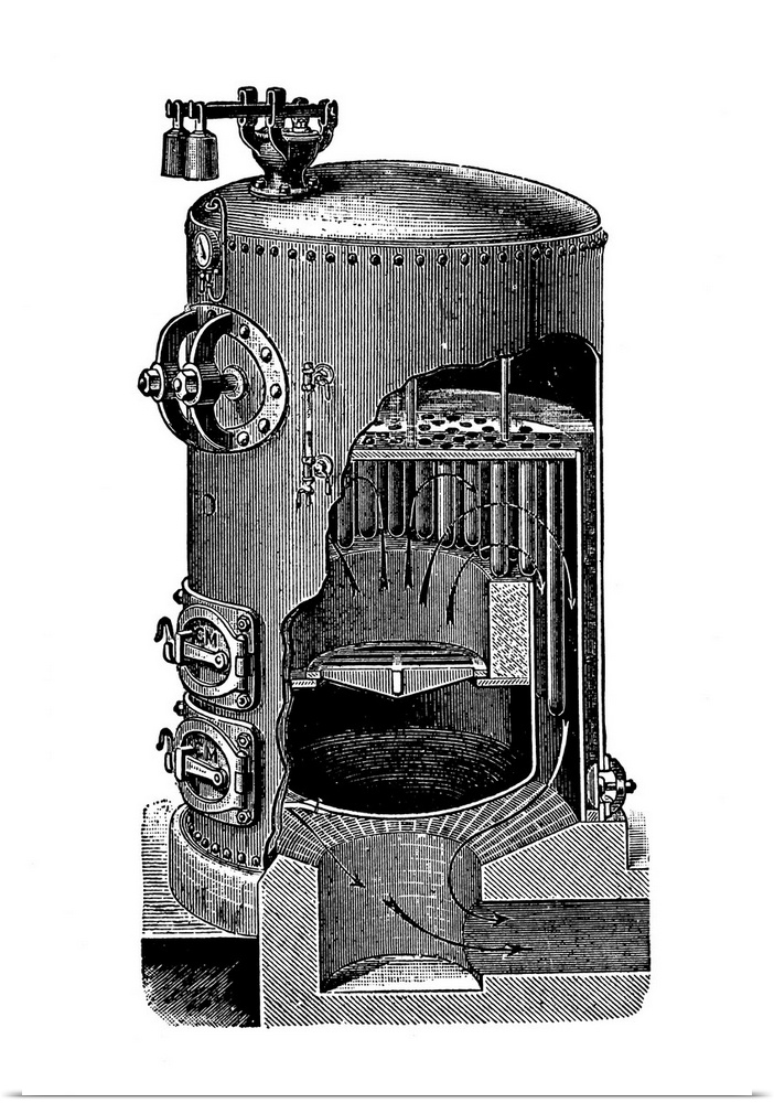 Mathian steam boiler. Cutaway artwork showing the interior of a Mathian steam boiler. This design is a suspended tube type...