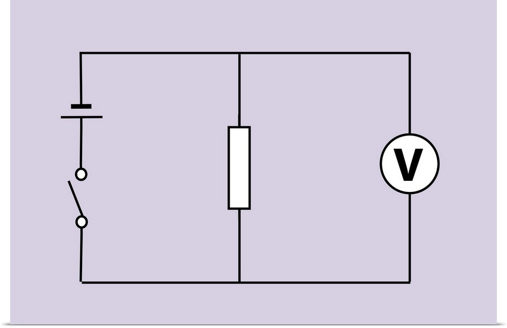 Measuring electric voltage. Circuit diagram showing the arrangement of equipment used to measure the voltage (potential di...