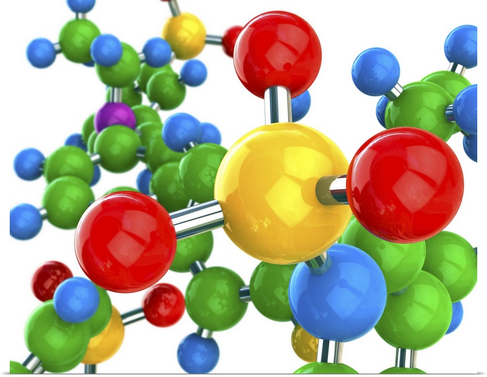 Molecular structure. Computer artwork of a conceptual molecule. Atoms are represented as balls, the bonds between them as ...