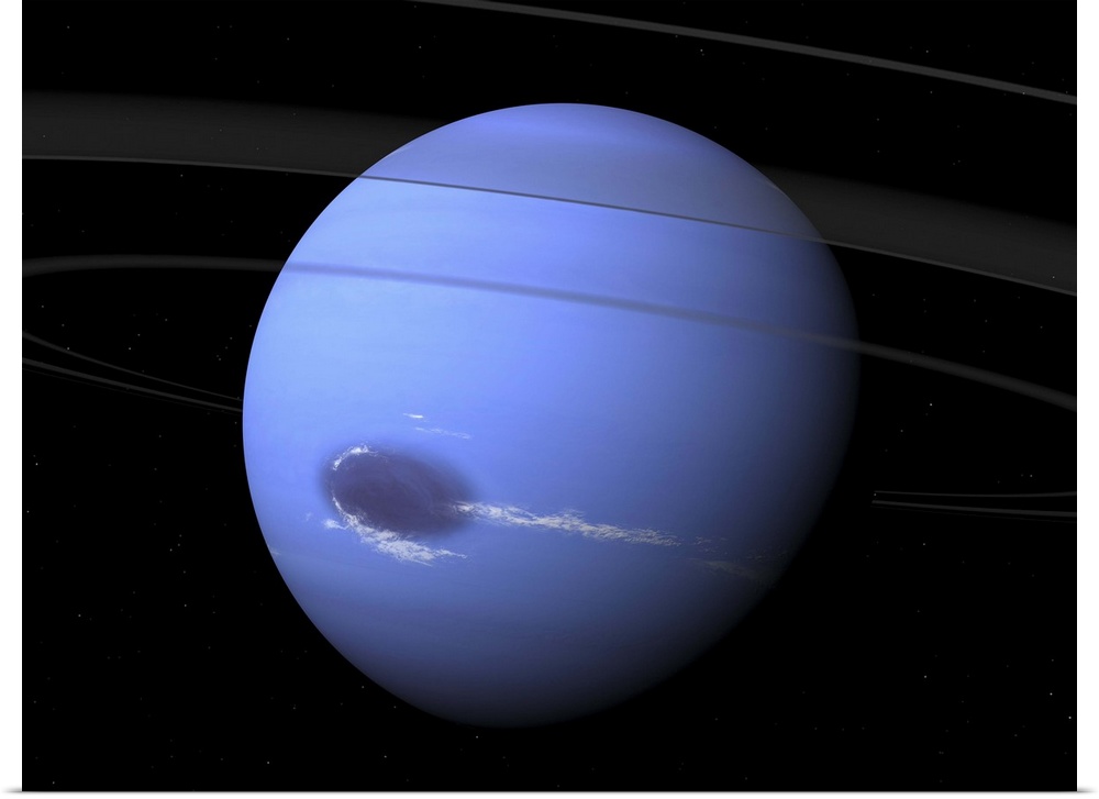 Neptune. Artwork of Neptune, the outermost planet in the solar system. Neptune is a gas giant, composed mostly of hydrogen...