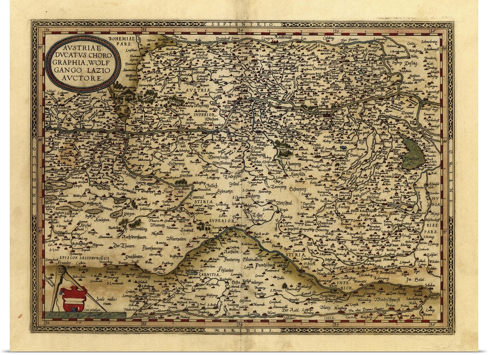 Ortelius's map of Austria. This map is from the 1570 first edition of Theatrum orbis terrarum ('Theatre of the World'). Dr...