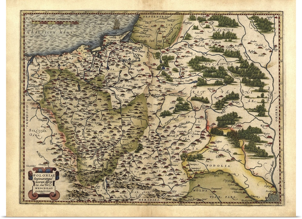Ortelius's map of Poland. This map is from the 1570 first edition of Theatrum orbis terrarum ('Theatre of the World'). Dra...