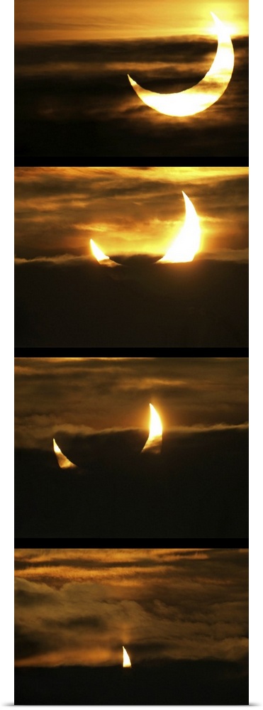 Partial solar eclipse. Series of images showing the progression of a partial solar eclipse, as seen from Duisburg, Germany...
