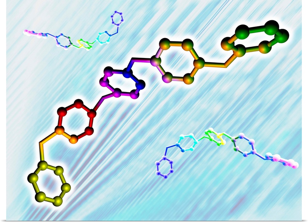 Polymer molecular structure. Computer artwork of a polymeric structure. A polymer is formed by adding base units together ...