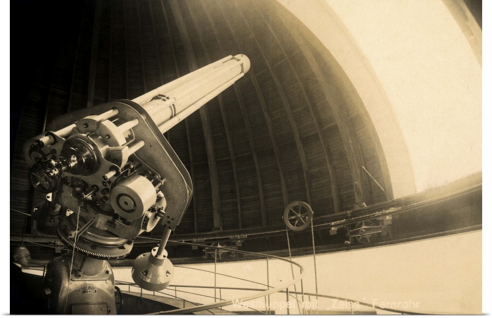 Refractor telescope in an observatory in Munich, Germany, 1928. This instrument was made by the Carl Zeiss company, a Germ...