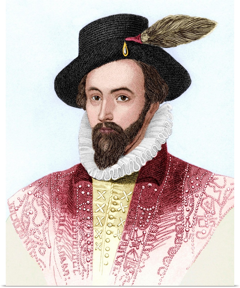 Sir Walter Raleigh (1552-1618), English explorer, courtier and author, whose treasure-seeking expeditions to the Americas ...
