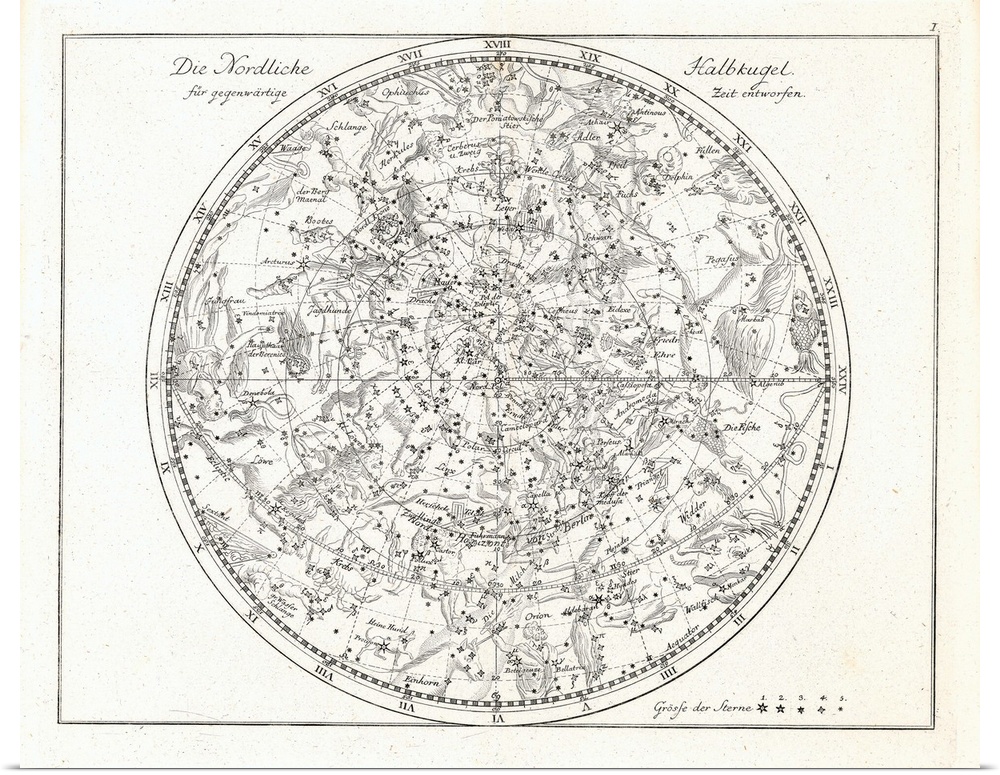 Star map, 19th century. This star map shows the stars of the northern hemisphere. It was published by the German astronome...