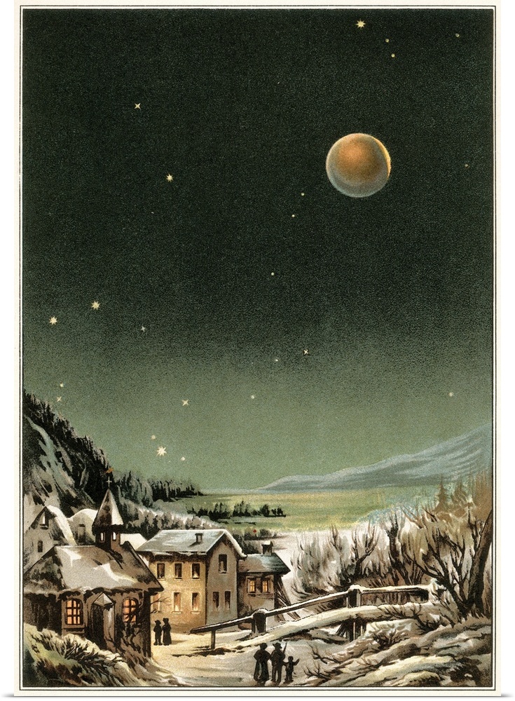 Total lunar eclipse of 1877. Artwork of the total lunar eclipse of 27 February 1877, seen from the Austrian Alps in winter...