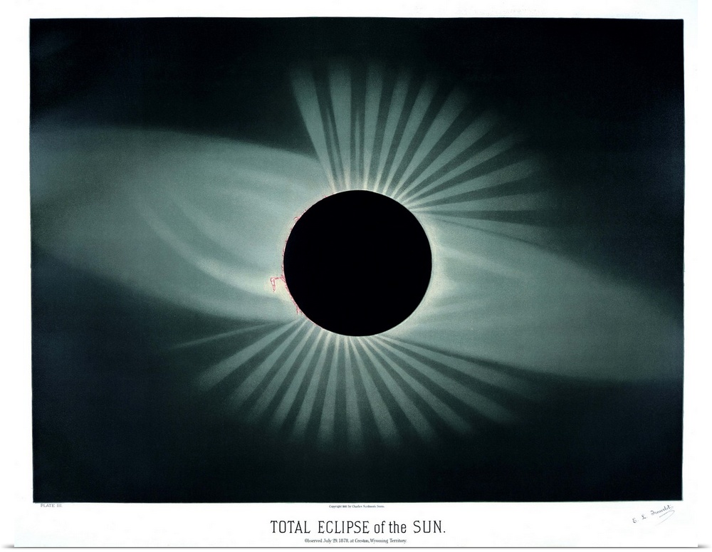 Total solar eclipse, 1878. This artwork is part of a collection by the French artist and amateur astronomer Etienne Leopol...