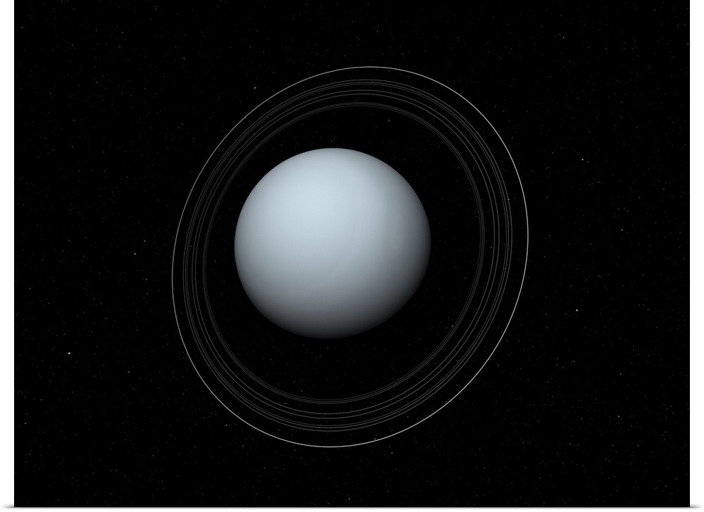 Uranus and its rings. Artwork of Uranus, the seventh planet from the Sun, and its rings. Uranus is a gas giant, composed m...