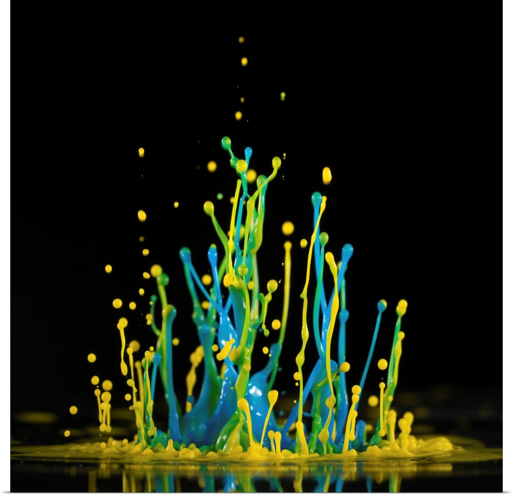 Yellow and blue splashes against a black background,