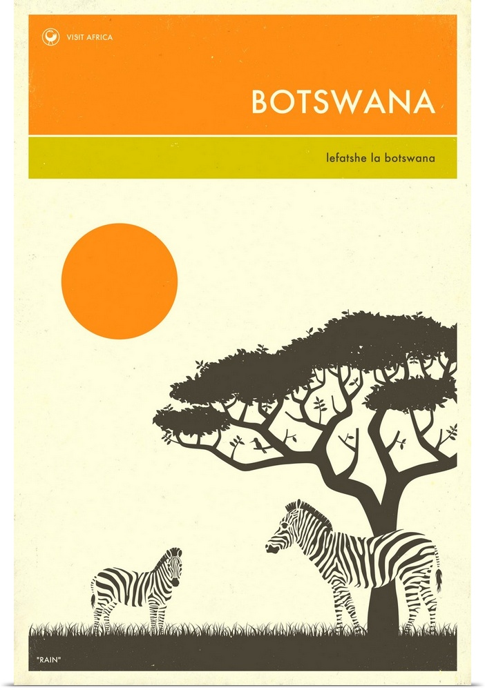 Minimalist retro style Visit Africa travel poster for Botswana.